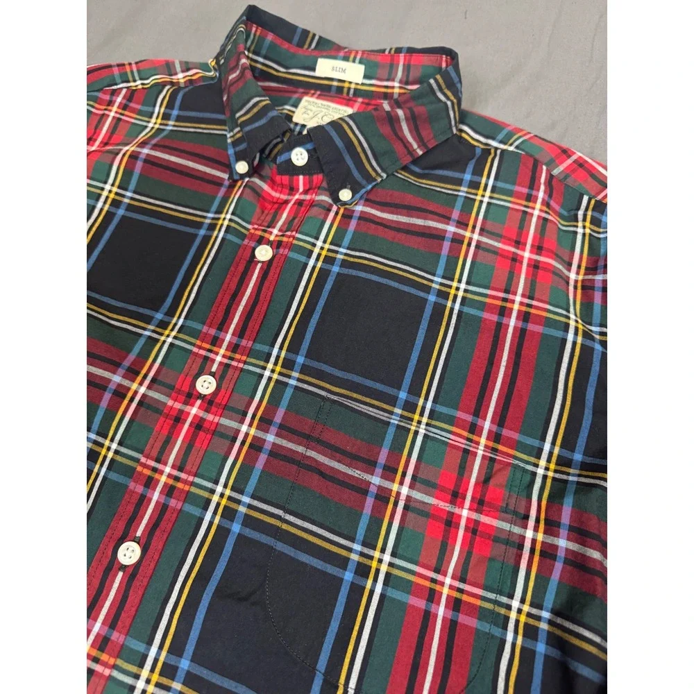 J. Crew Mens XL Slim Secret Wash Organic Cotton Stretch Plaid Button Down Shirt